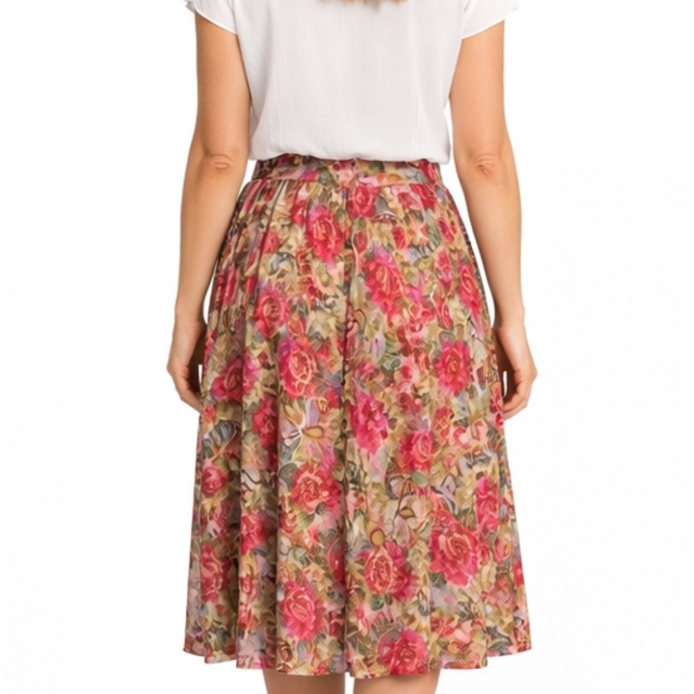 Caite Size M Floral Boho Midi Skirt 100% Rayon Artisan Made - Picture 6 of 10